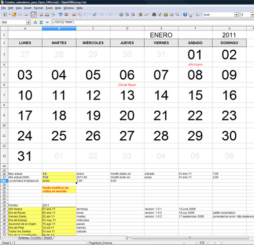 Creador de calendarios con Open Office 