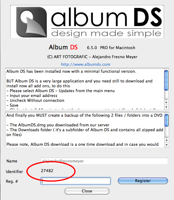 Registering Album DS for Macintosh