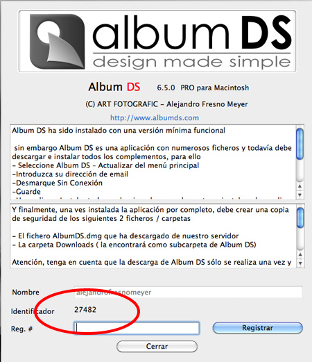 Registro de Album DS en Mac OS X